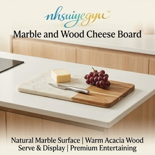 nhsuiyegyu™ Marble and Wood Cheese Board